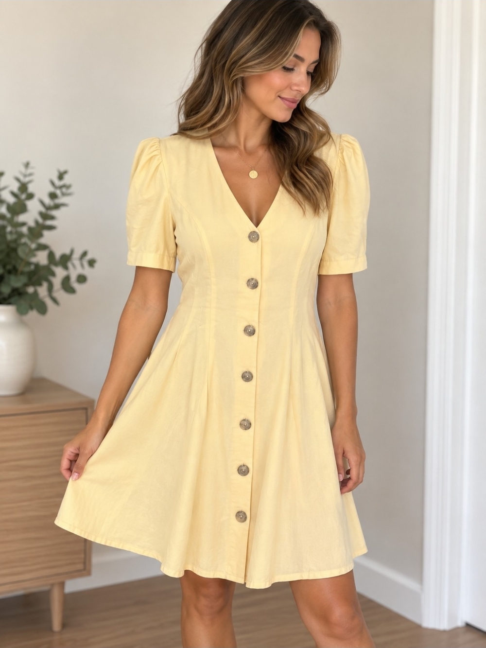 Vintage SEARS dress With Tags. Button-Front Short Sleeve Dress in Soft Yellow
